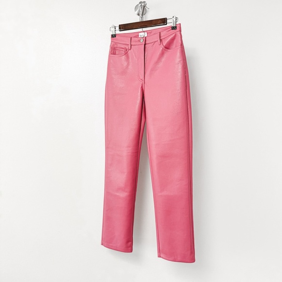 Aritzia Wilfred Melina Faux Vegan Leather High Rise Summer Fall Chic Pants Pink - Picture 3 of 14